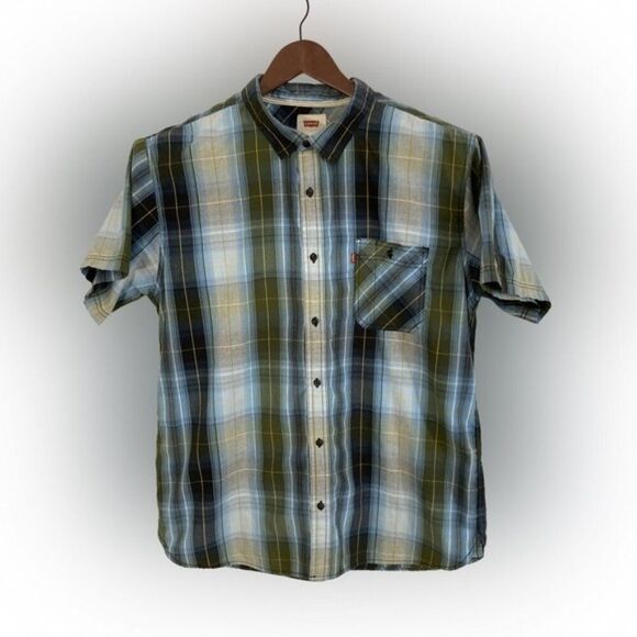 Levi's Shirt Men's XXL Blue Green Plaid Short Sleeve Button Up Casual - Picture 1 of 8